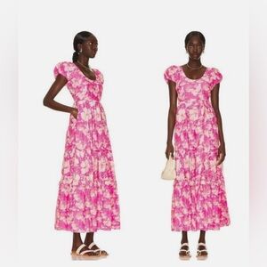 Love Shack Fancy Karalie Dress - Floral Pink Maxi Dress Silk and Cotton
